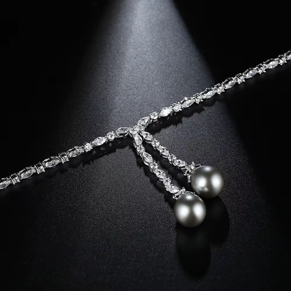 Selene Y-Chain Necklace with Real Pearls and High Brilliance Stones