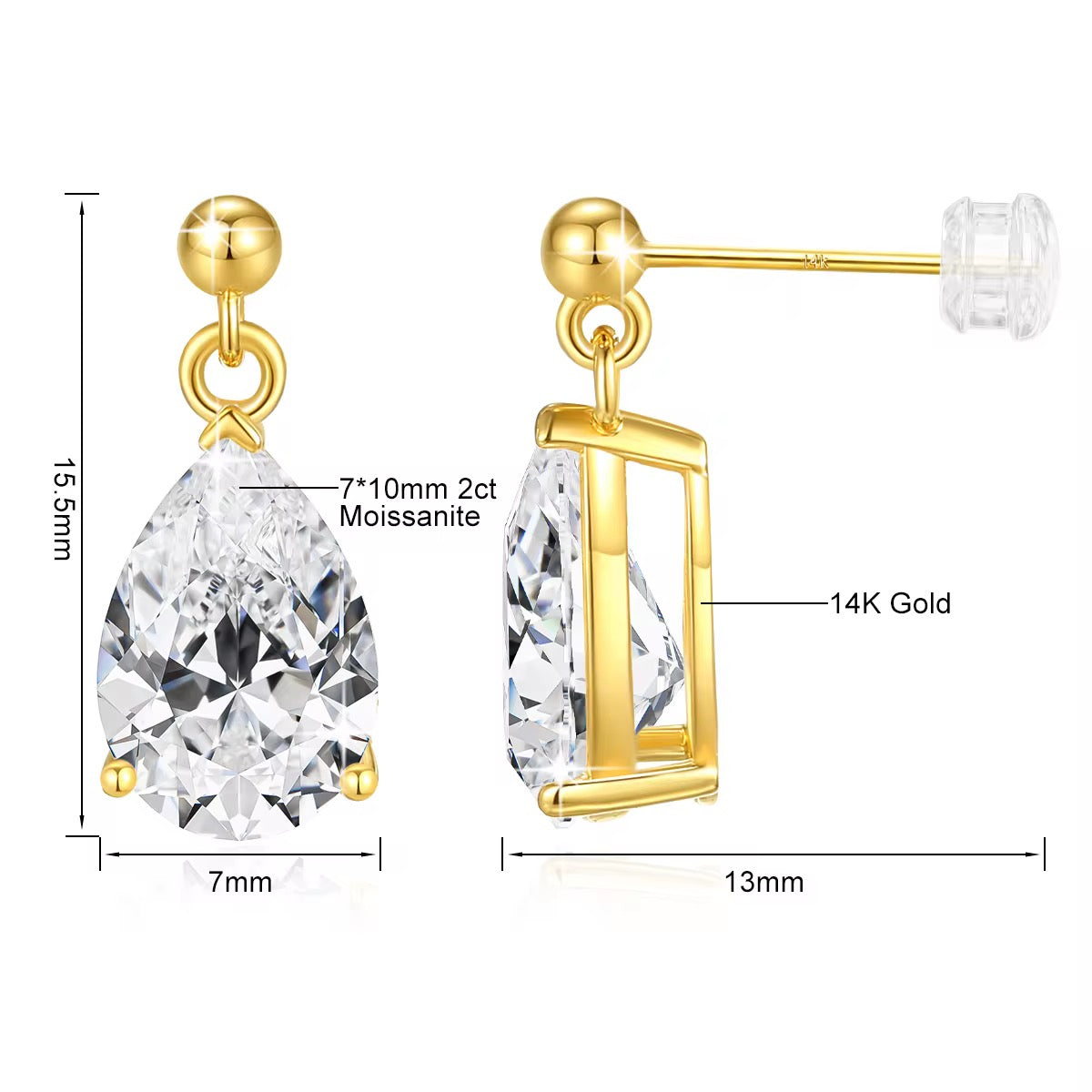 Alexie Sparkle Studs Earrings Moissanite in 14K Gold