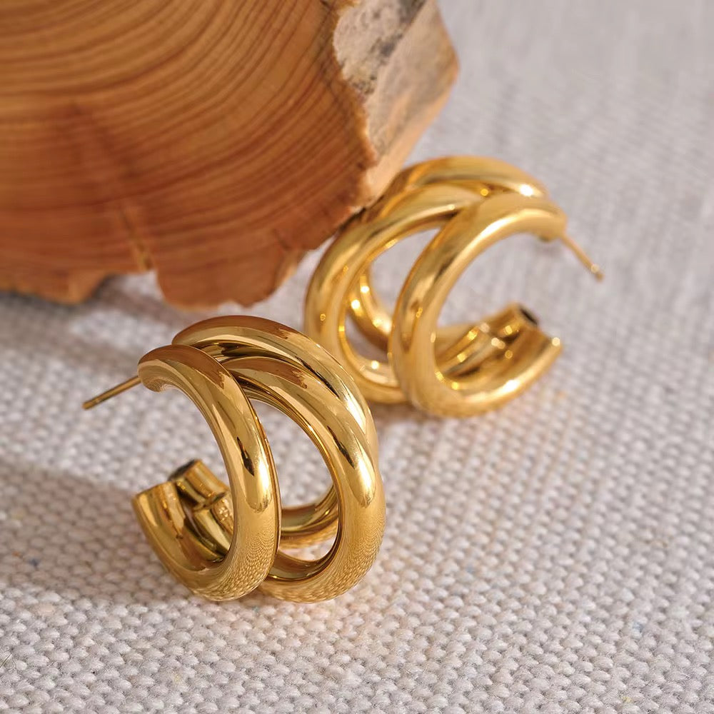 Kylie non-Tarnish Gold Halo Earrings Water-resistant Hypoallergenic