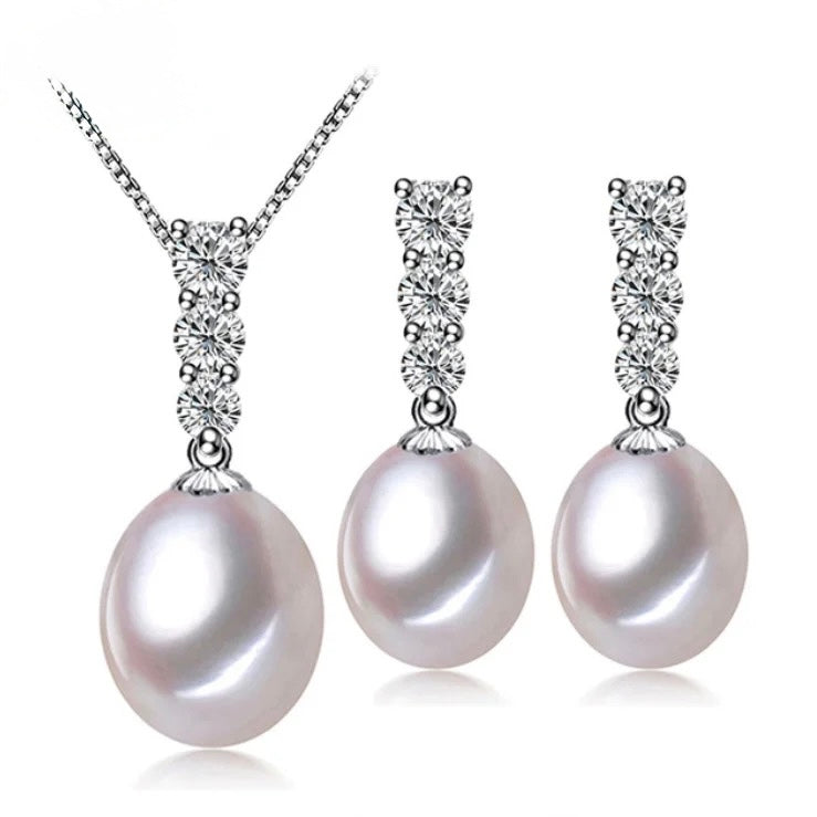 Toyah Lustré Freshwater Pearl Drop Set with Zircon Chain in Sterling Silver