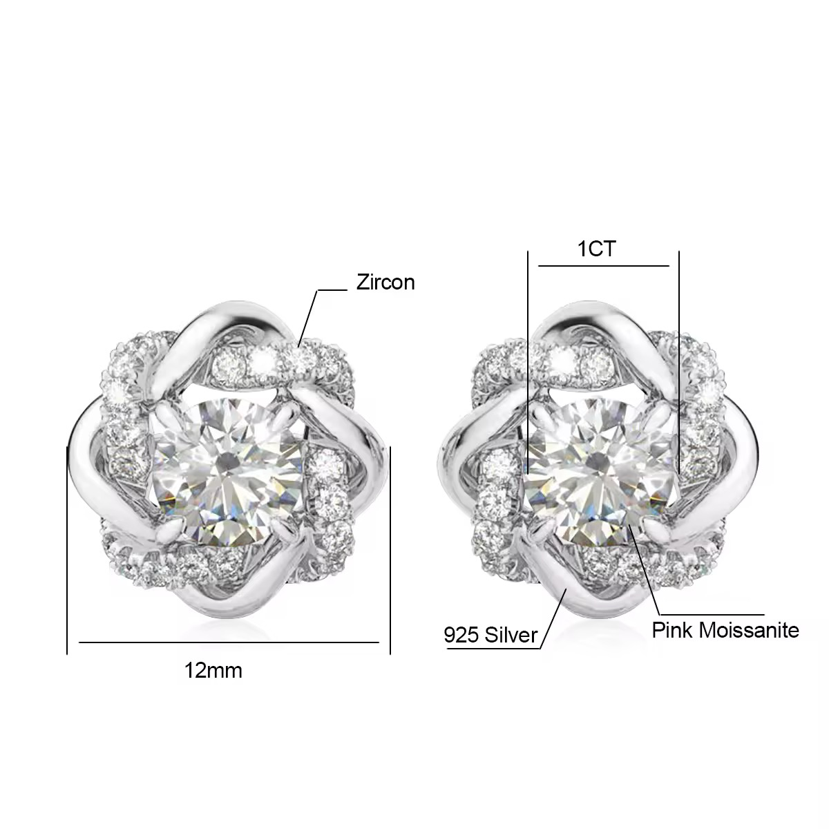 Angelica Moissanite and Zircon Studs Sparkle in 925 Silver