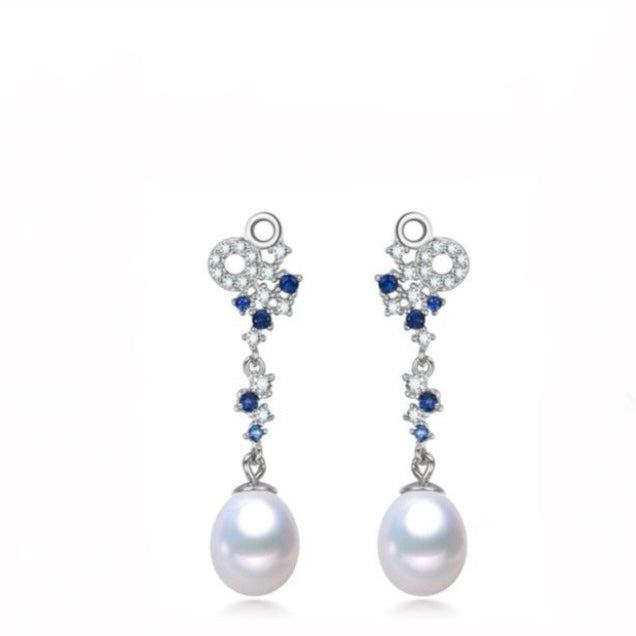 Blue Royal Freshwater Pearl & Zircon Earrings in Sterling Silver