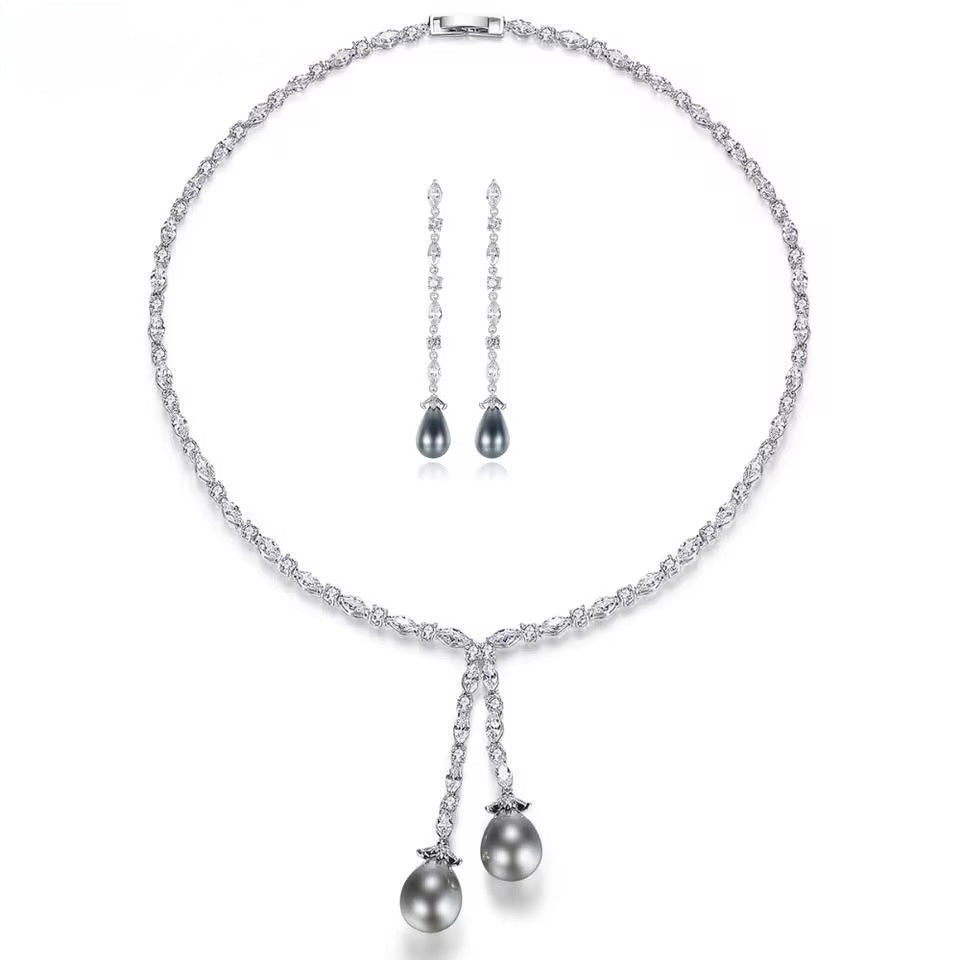 Selene Y-Chain Necklace with Real Pearls and High Brilliance Stones