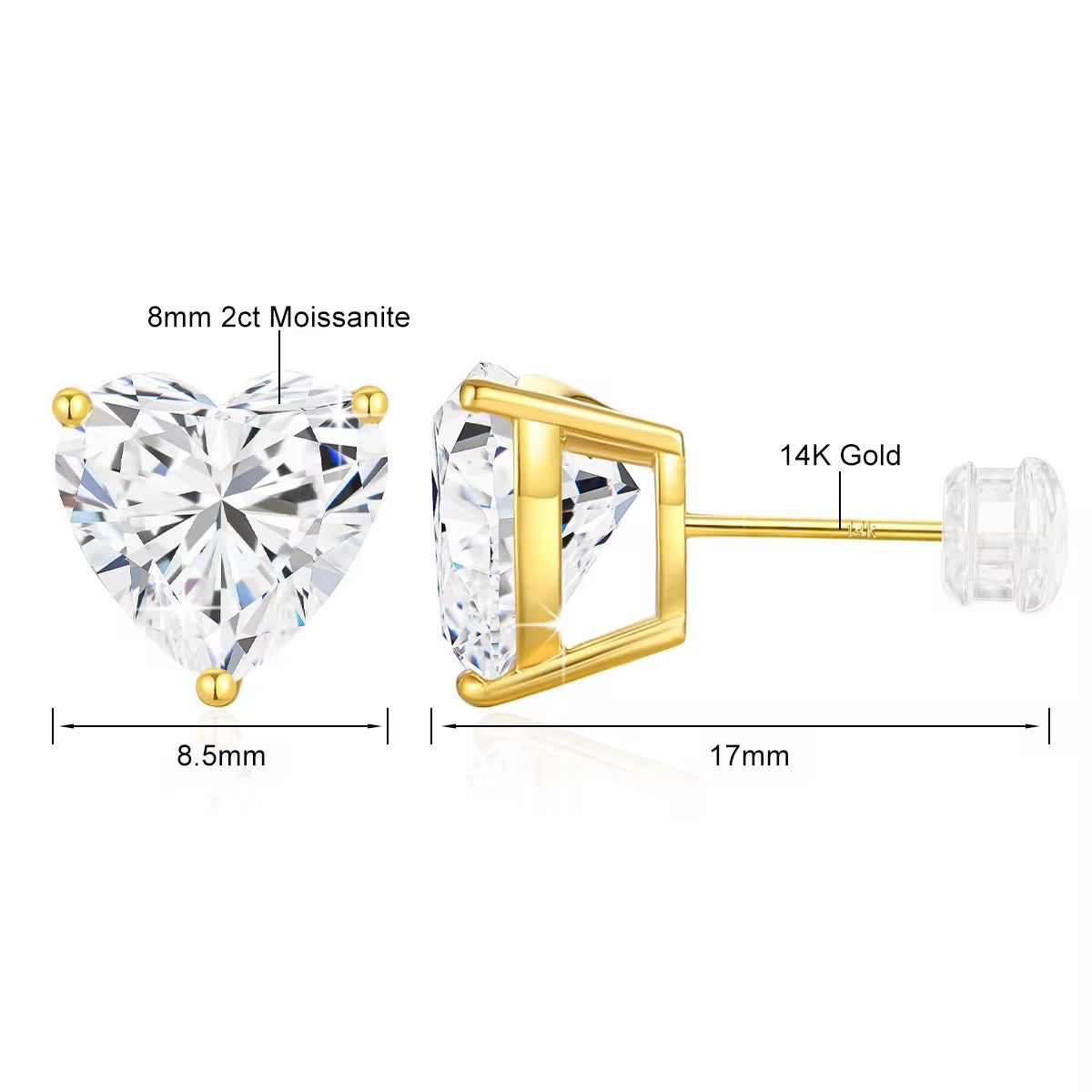 Amor Sparkle Studs Earrings Moissanite in 14K Gold