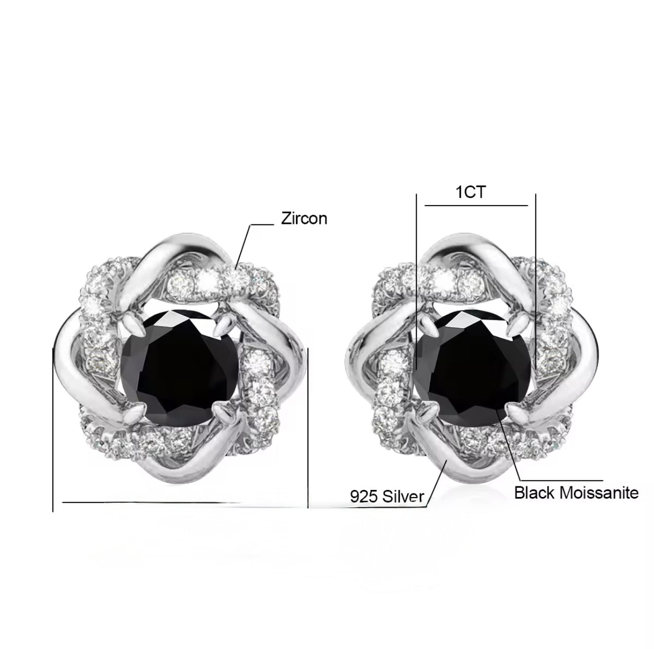 Celine Moissanite and Zircon Studs Sparkle in 925 Silver