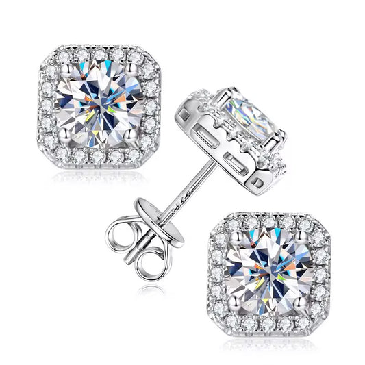 The Tary Moissanite Halo Earrings 925 Sterling Silver Timeless Studs