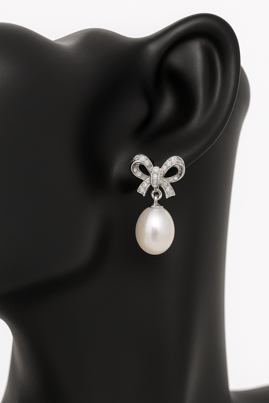 Kelly Freshwater Pearl & Zircon Bow Earrings in Sterling Silver