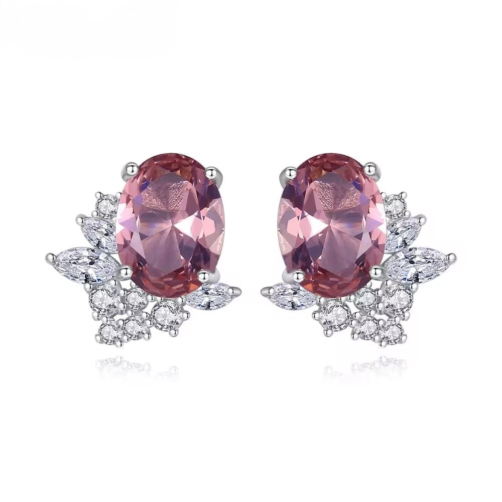 Sélène Blush Halo Earrings 925 Sterling Silver Pink Oval Studs thumbnail 1