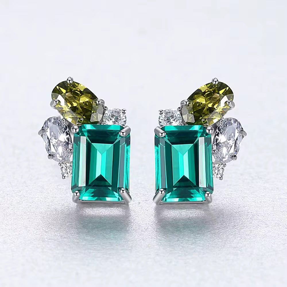 Amélya Emerald Muse Earrings Sterling Silver Green Gemstone Studs thumbnail 2