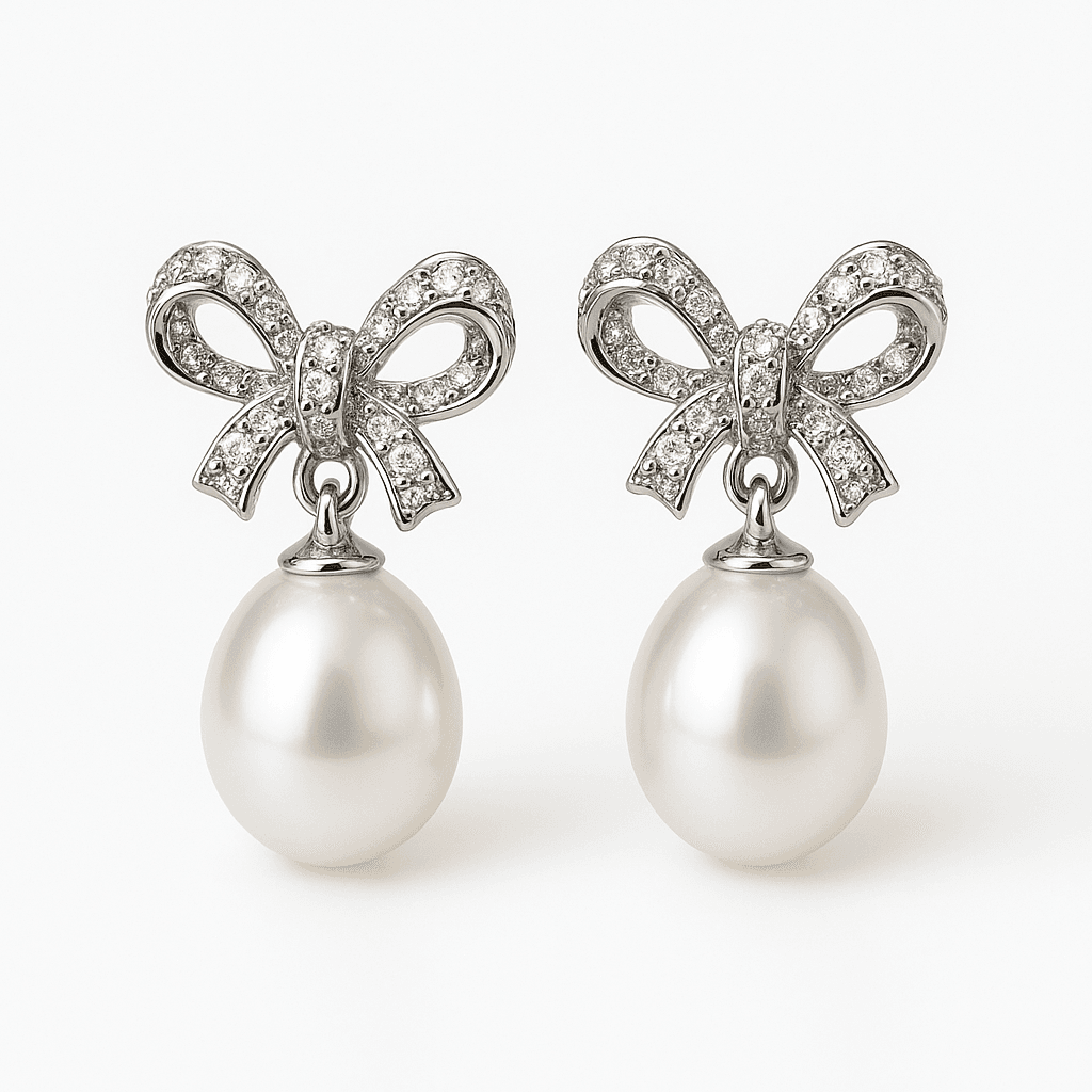 Kelly Freshwater Pearl & Zircon Bow Earrings in Sterling Silver thumbnail 1