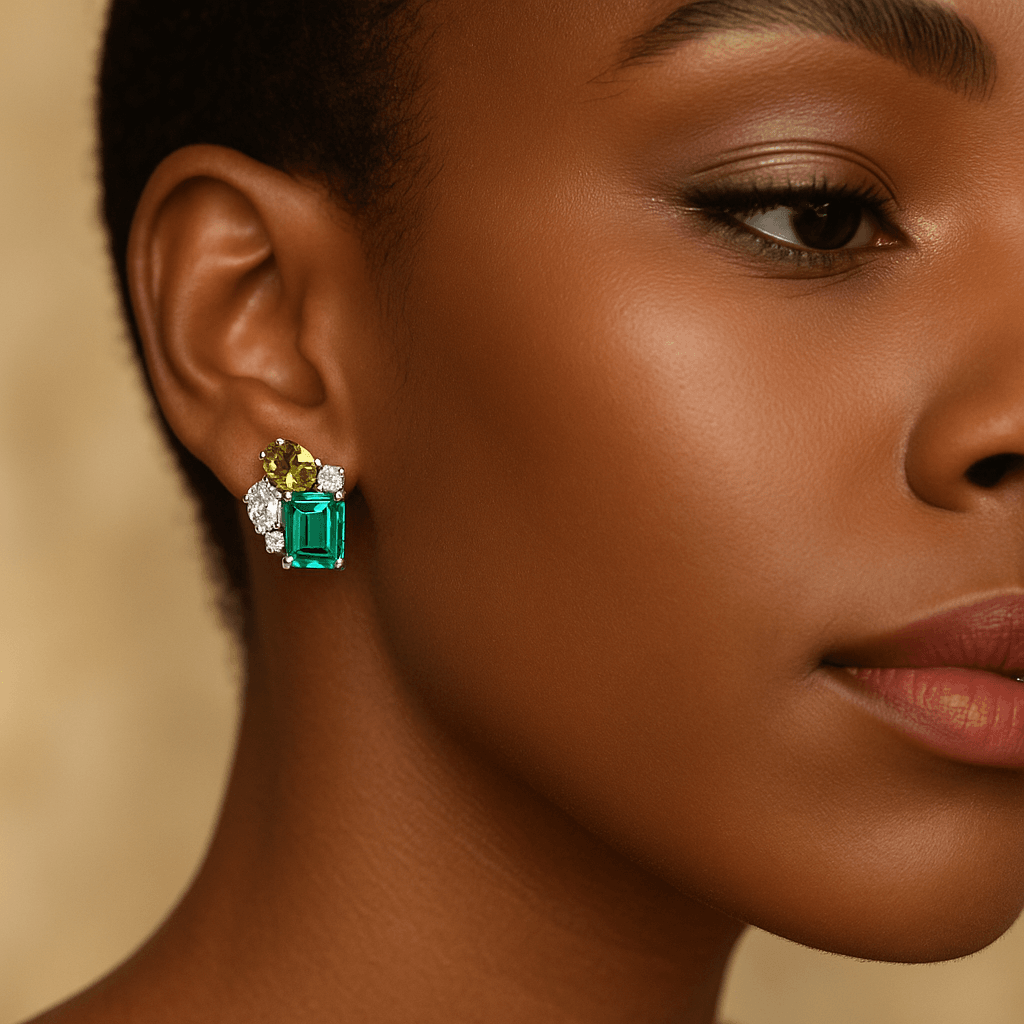 Amélya Emerald Muse Earrings Sterling Silver Green Gemstone Studs thumbnail 4