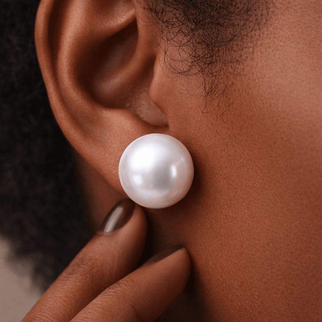 Aurelia Radiance 12.5mm Large Freshwater Pearl Stud Earrings in Sterling Silver thumbnail 2