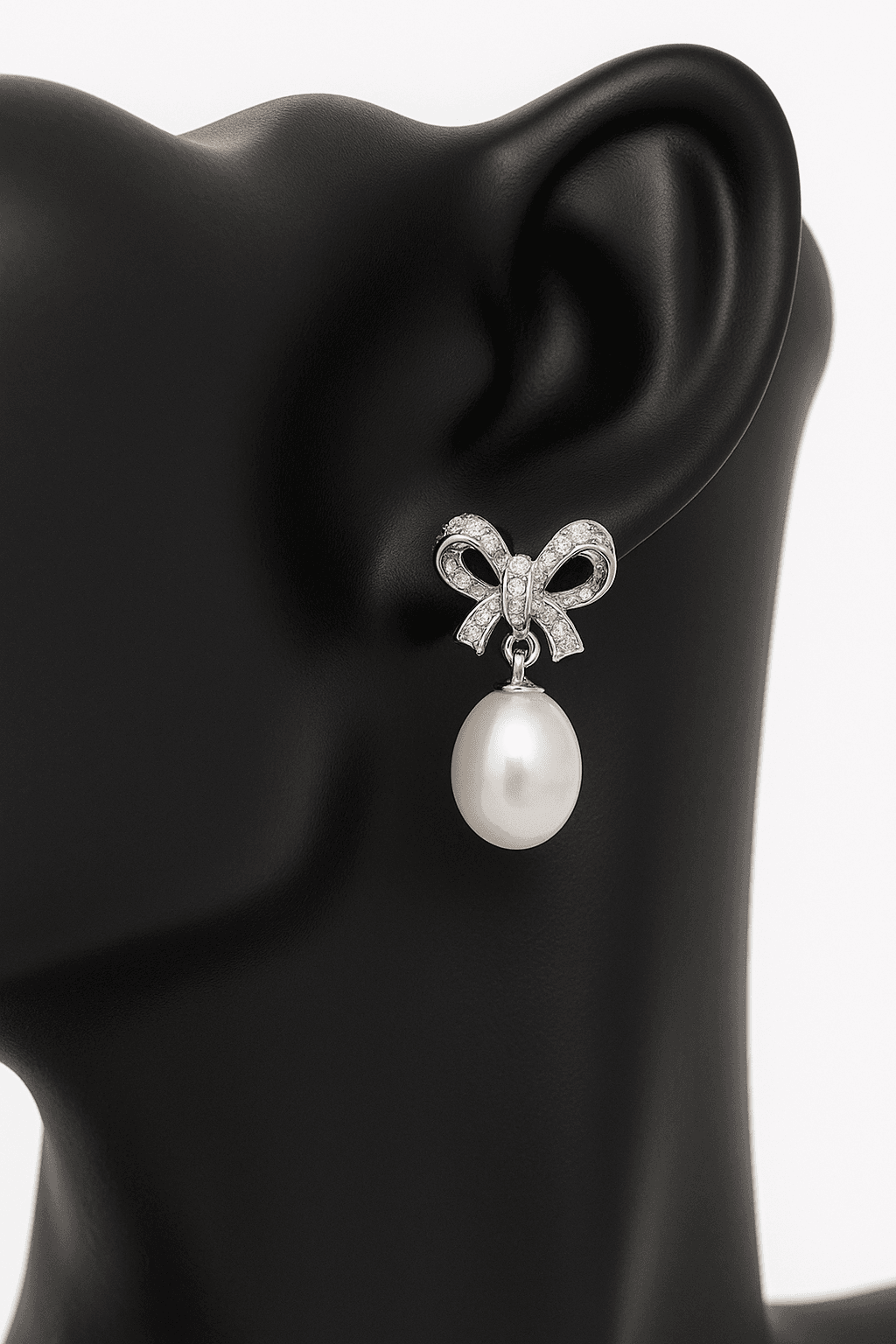 Kelly Freshwater Pearl & Zircon Bow Earrings in Sterling Silver thumbnail 2