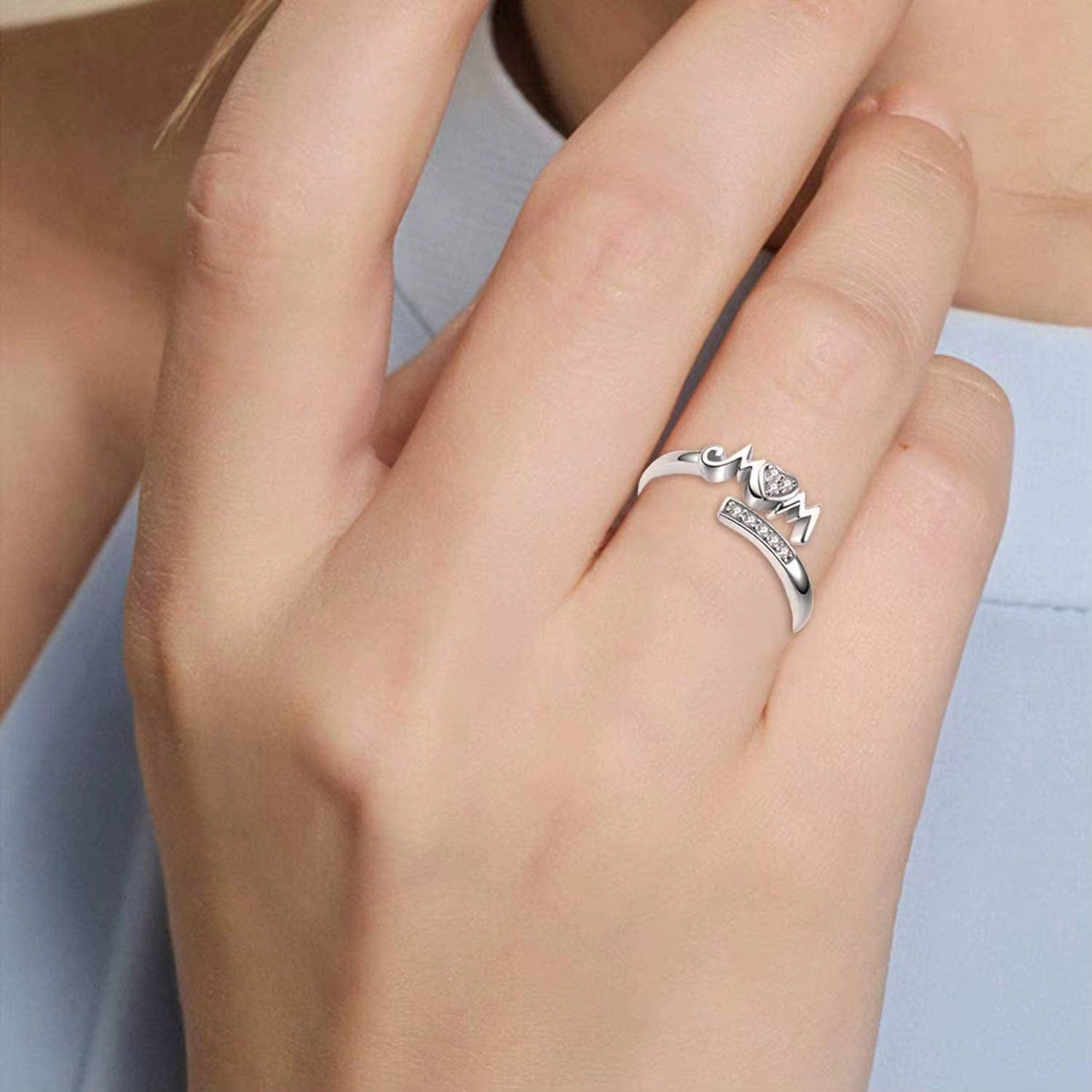 Tess Mom Heart Promise Ring Sterling Silver & Sparkling Zircons thumbnail 3
