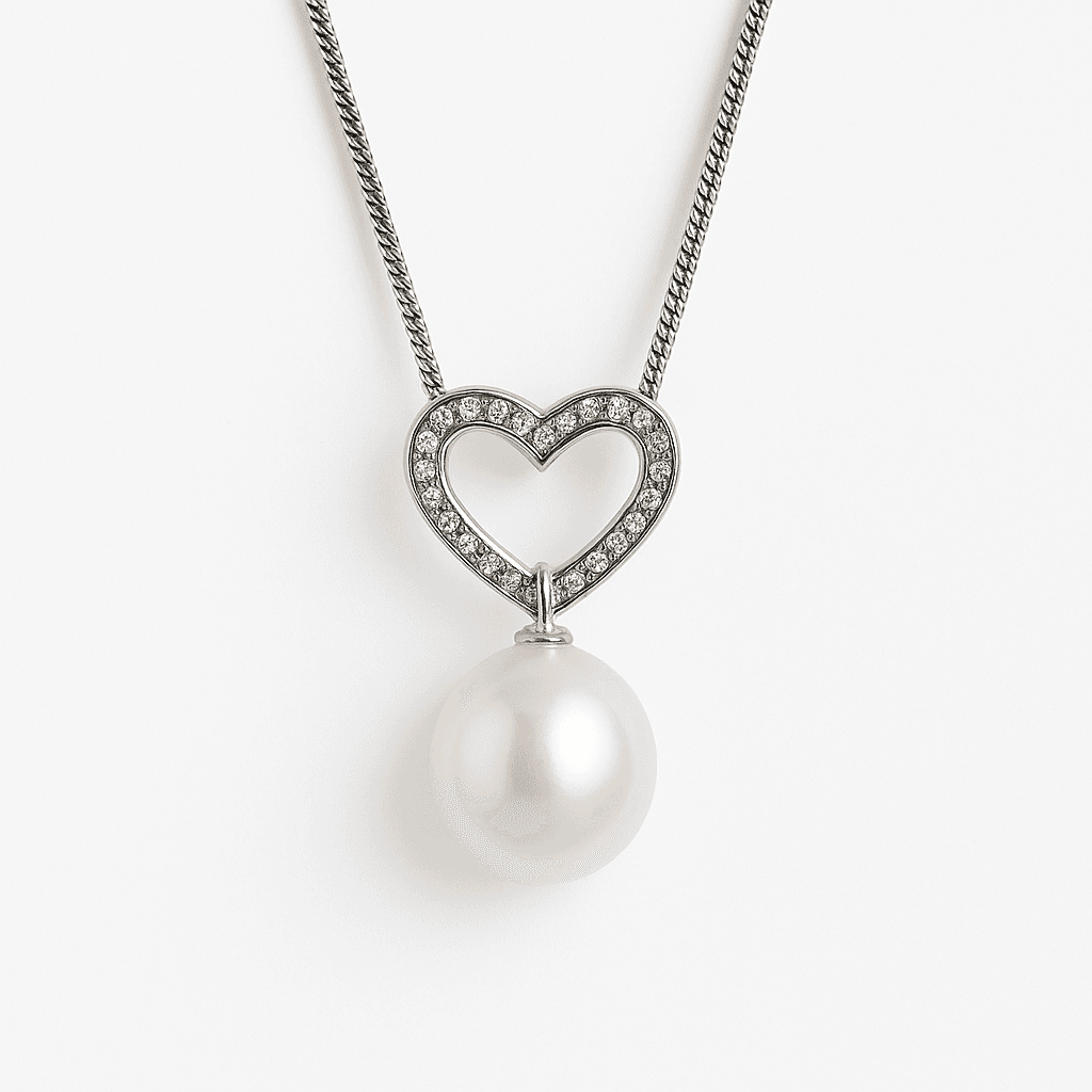 Kiara Lustré Heart Zircon & Freshwater Pearl Necklace in Sterling Silver thumbnail 2