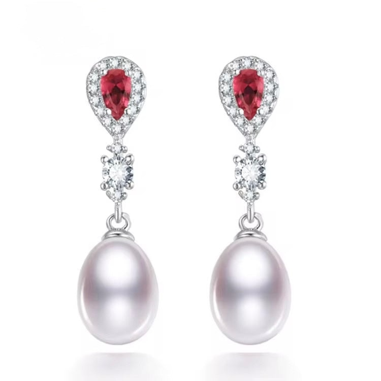 Rose Royale Freshwater Pearl & Ruby Zircon Earrings in Sterling Silver - Image 1