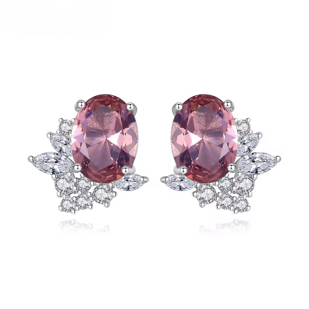 Sélène Blush Halo Earrings 925 Sterling Silver Pink Oval Studs - Image 1