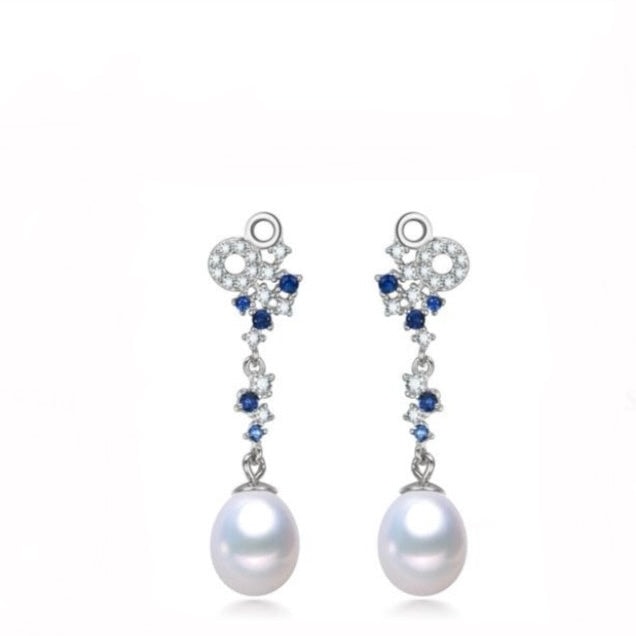 Blue Royal Freshwater Pearl & Zircon Earrings in Sterling Silver - Image 1
