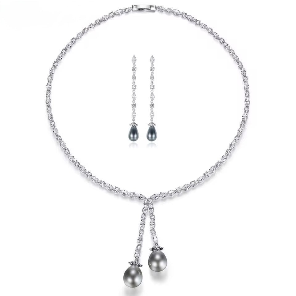 Selene Y-Chain Necklace with Real Pearls and High Brilliance Stones - Image 1