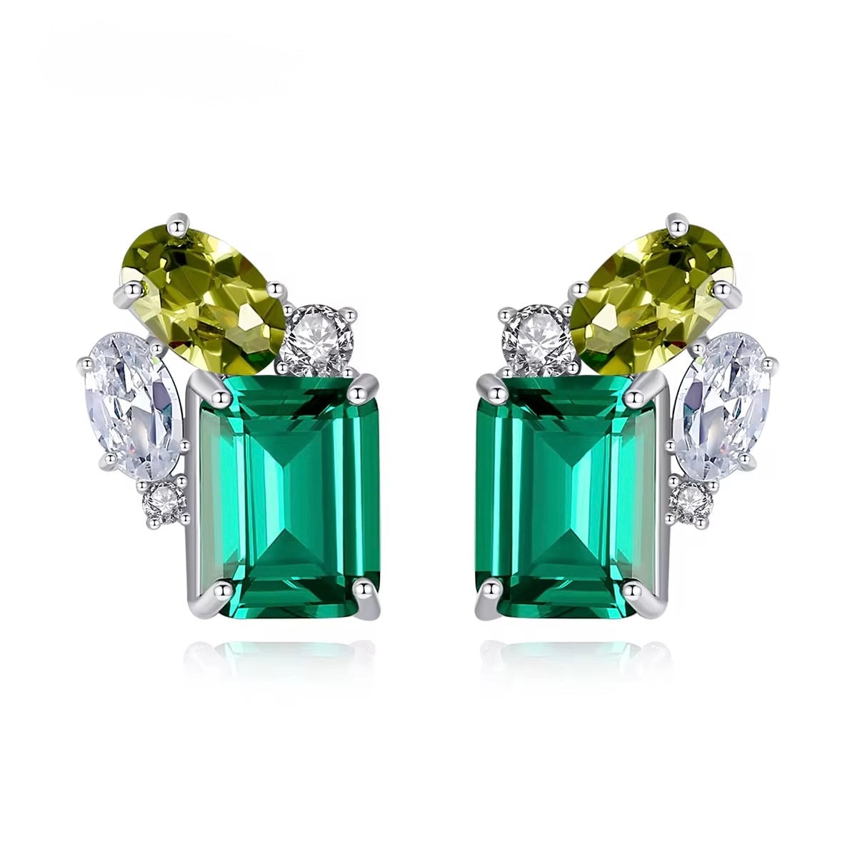 Amélya Emerald Muse Earrings Sterling Silver Green Gemstone Studs - Image 1