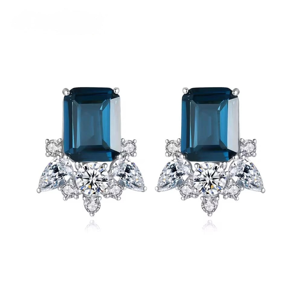 The Élora Sapphire Glow Earrings 925 Sterling Silver Blue Gemstone Studs - Image 1