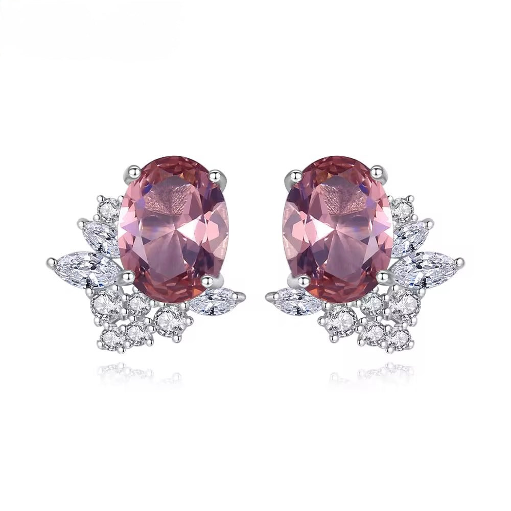 Sélène Blush Halo Earrings 925 Sterling Silver Pink Oval Studs