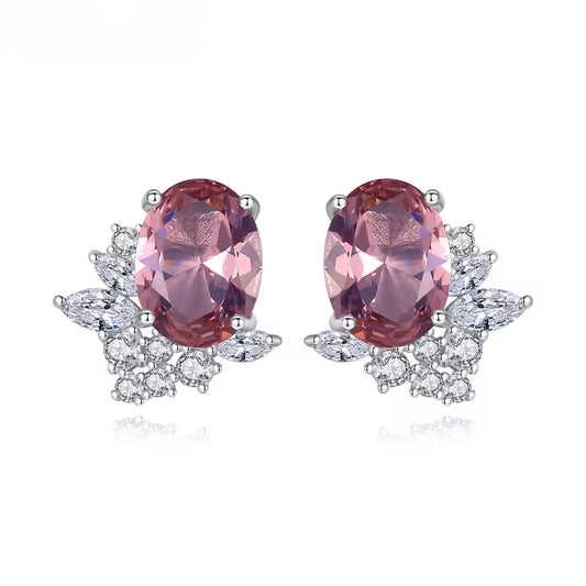 Sélène Blush Halo Earrings 925 Sterling Silver Pink Oval Studs