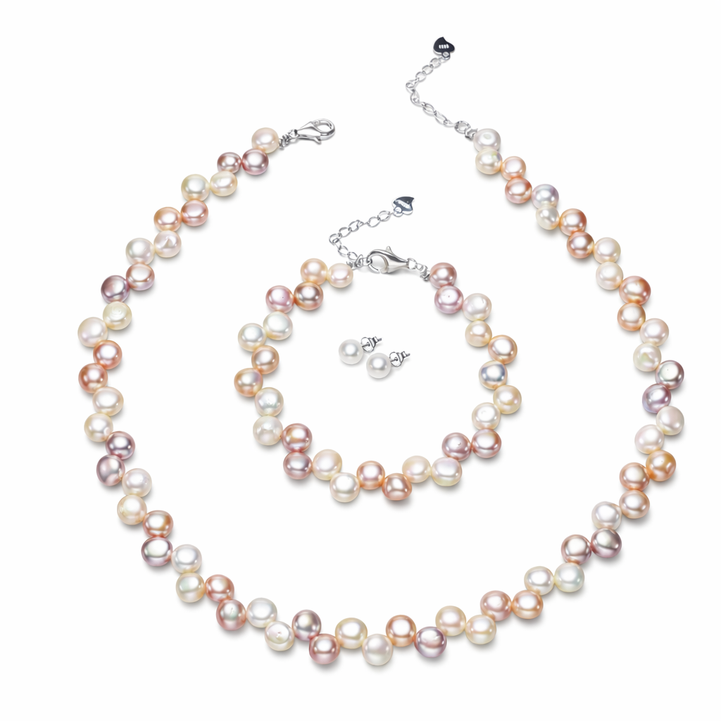 Parure Sienna Lustré en perles d'eau douce multicolores et argent sterling