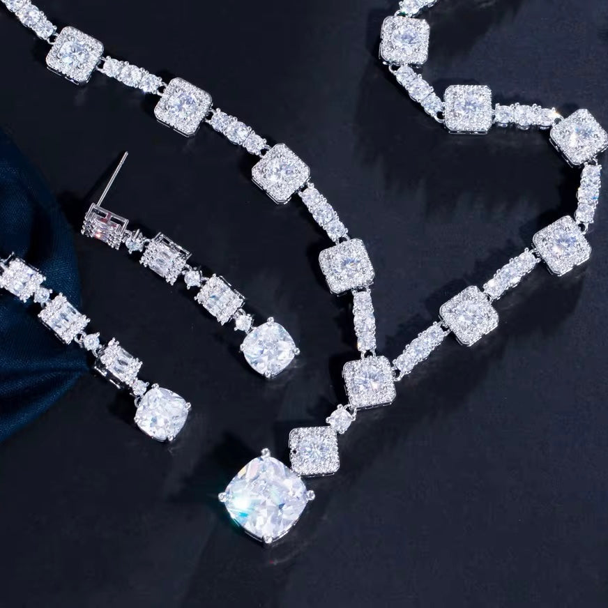 Anastasia Sterling Silver Set  Necklace with High-Brilliance Stones