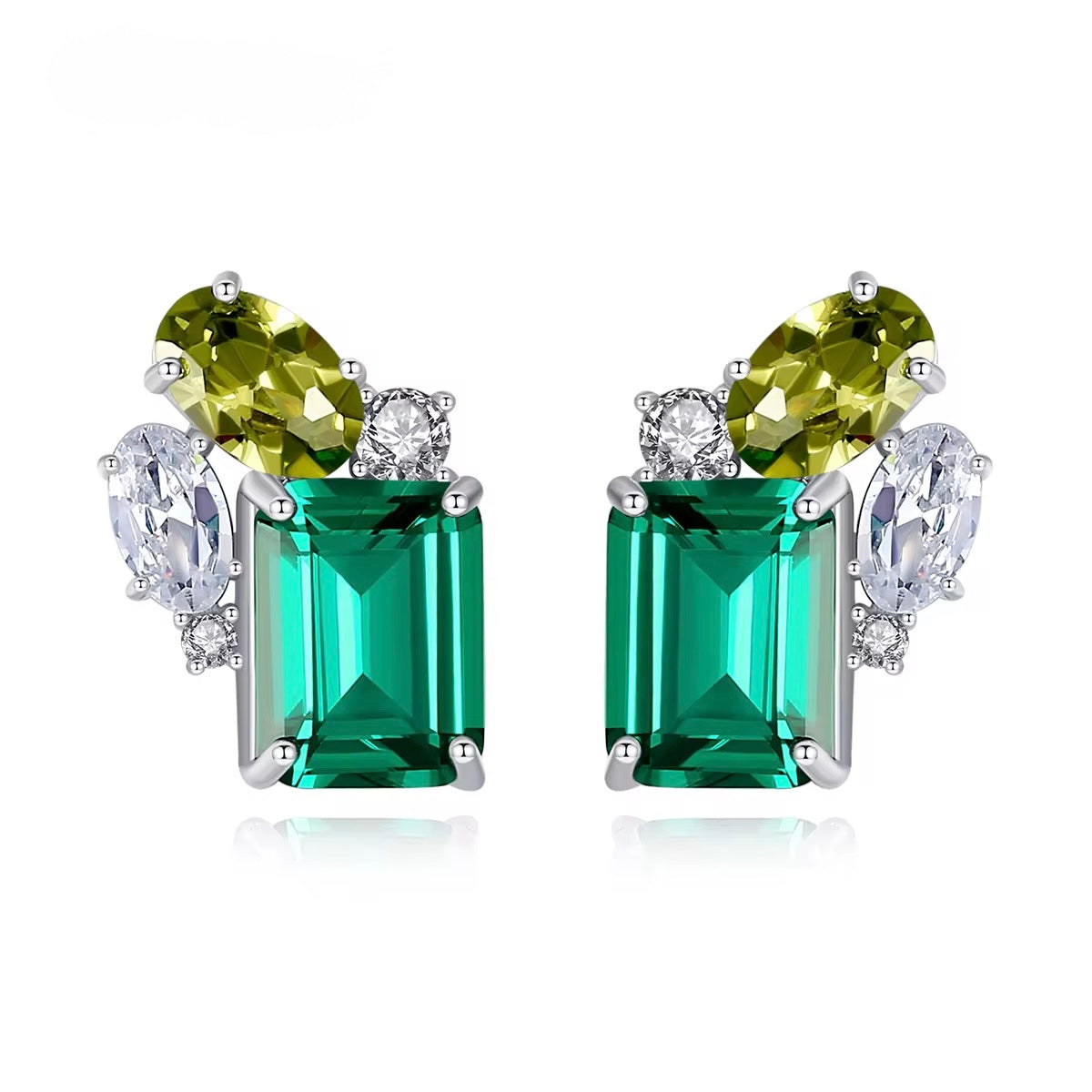 Amélya Emerald Muse Earrings Sterling Silver Green Gemstone Studs