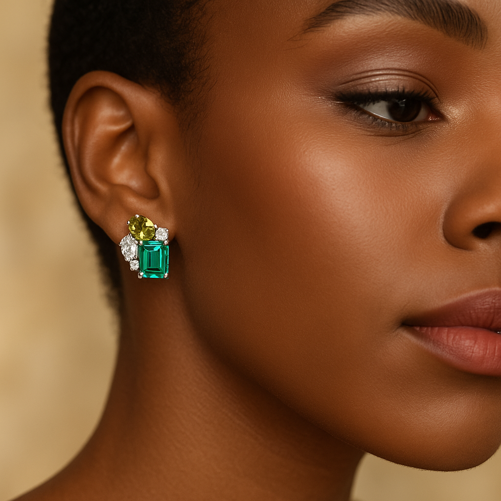 Amélya Emerald Muse Earrings Sterling Silver Green Gemstone Studs
