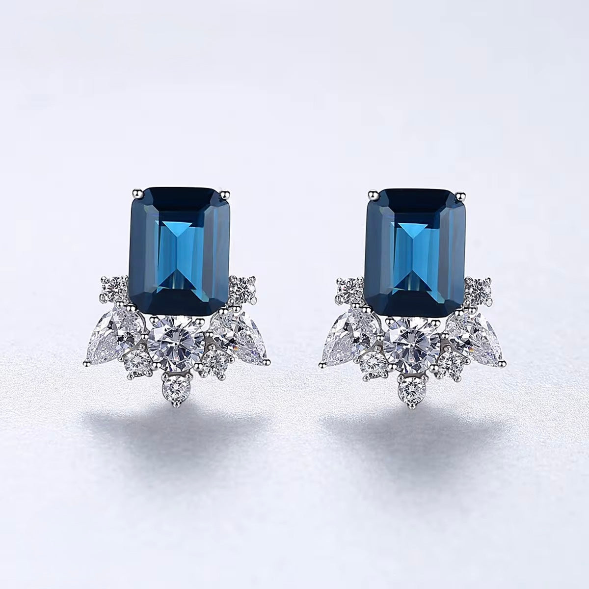 The Élora Sapphire Glow Earrings 925 Sterling Silver Blue Gemstone Studs