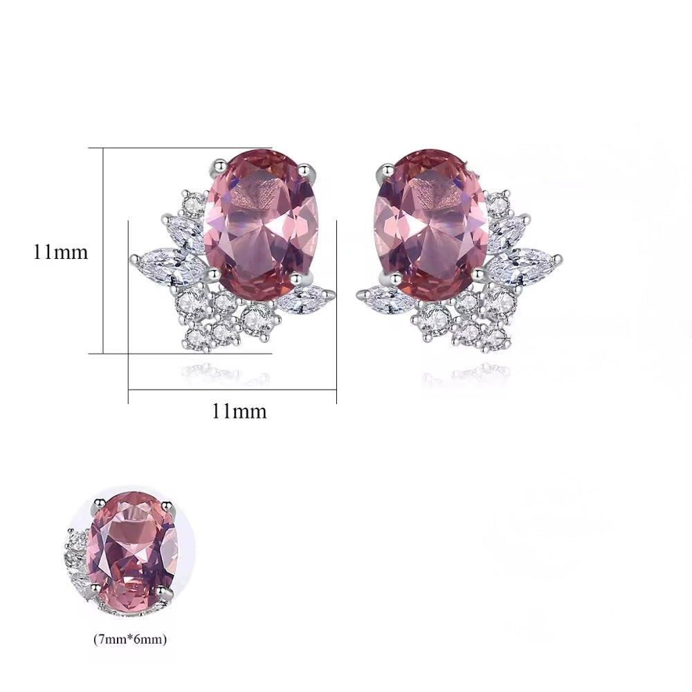 Sélène Blush Halo Earrings 925 Sterling Silver Pink Oval Studs