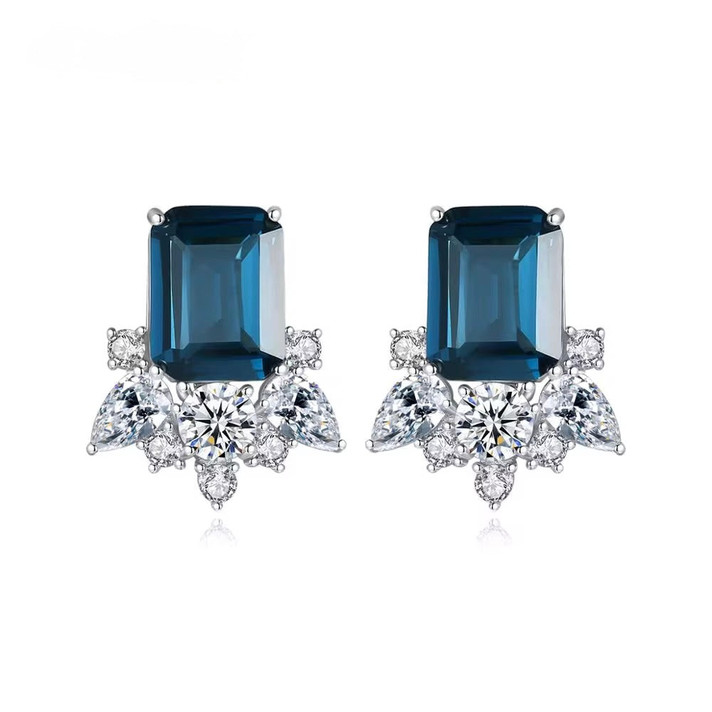 The Élora Sapphire Glow Earrings 925 Sterling Silver Blue Gemstone Studs