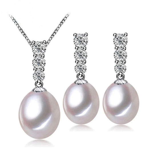 Toyah Freshwater Pearl and Zircon Sterling Silver Jewelry Set - Hypoallergenic, Elegant