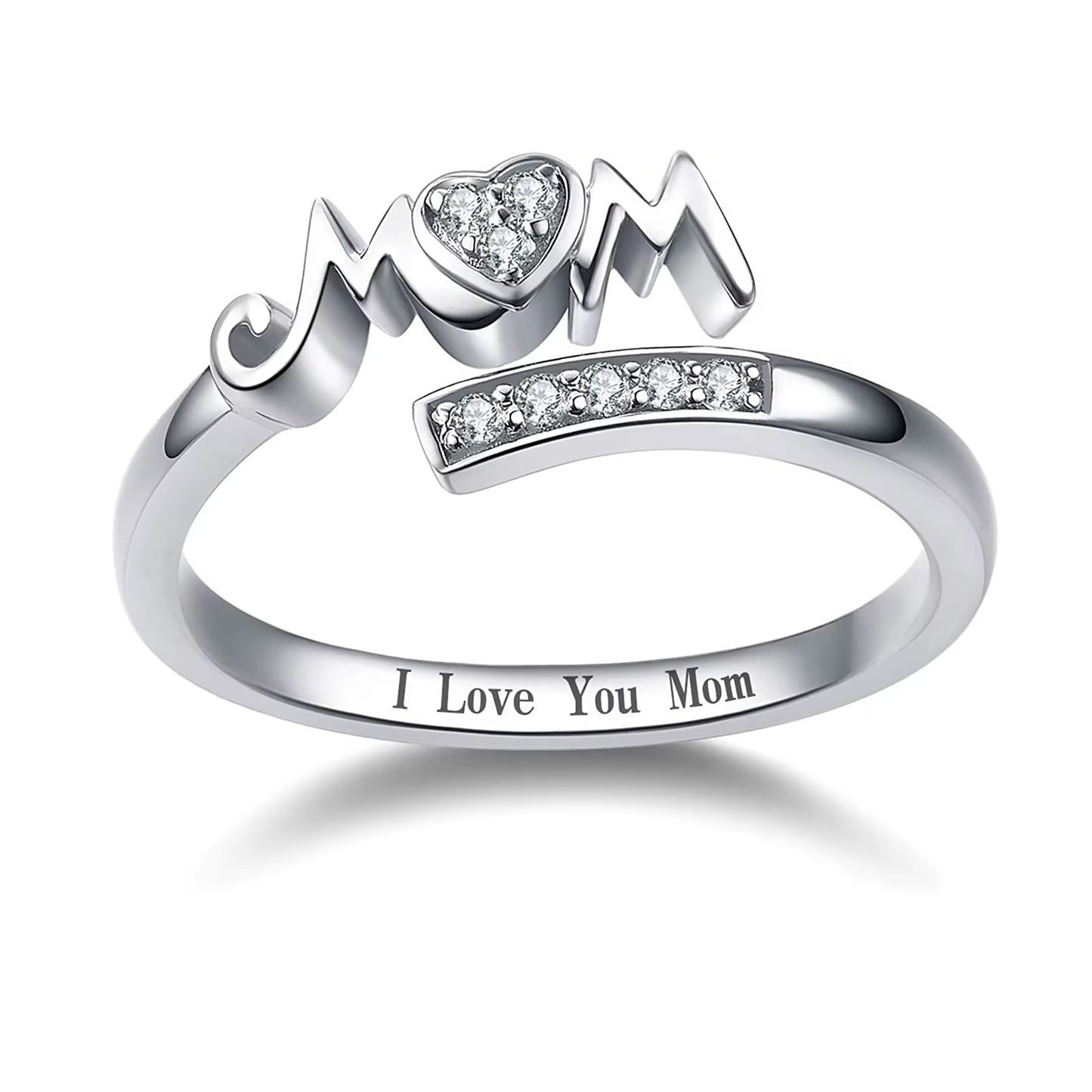 Tess Mom Heart Promise Ring Sterling Silver & Sparkling Zircons