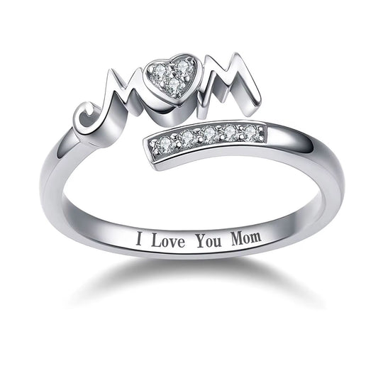 Tess Mom Heart Promise Ring Sterling Silver & Sparkling Zircons