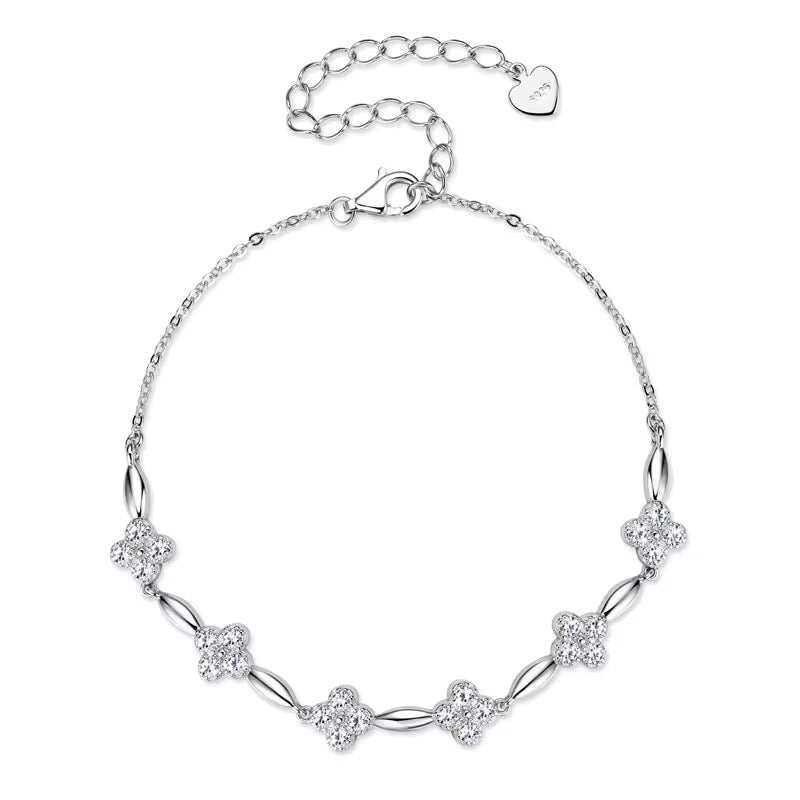 Adélia Moissanite Clover Bracelet 925 Sterling Silver Adjustable Luxury Bracelet