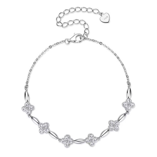 Adélia Moissanite Clover Bracelet 925 Sterling Silver Adjustable Luxury Bracelet