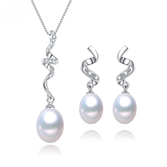 Bri Freshwater Pearl and Zircon Sterling Silver Jewelry Set - Hypoallergenic, Elegant