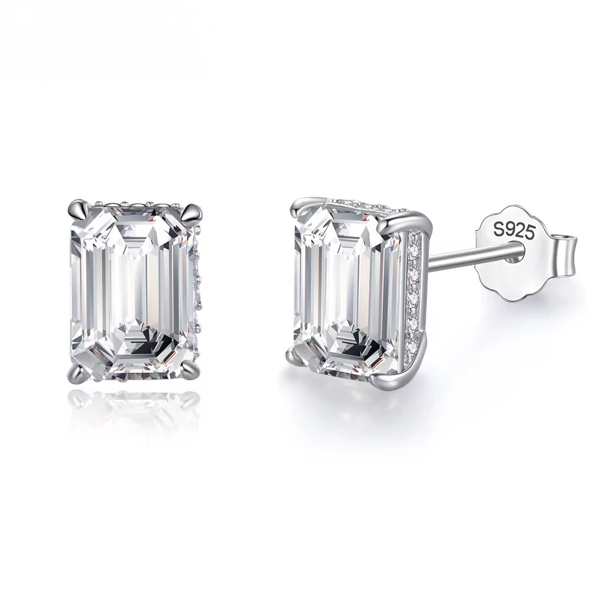 Élyna Emerald-Cut Moissanite Stud Earrings 925 Sterling Silver Luxury Studs