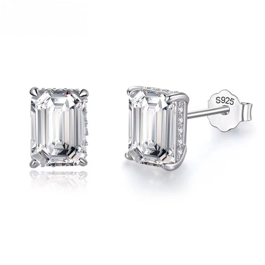 Élyna Emerald-Cut Moissanite Stud Earrings 925 Sterling Silver Luxury Studs
