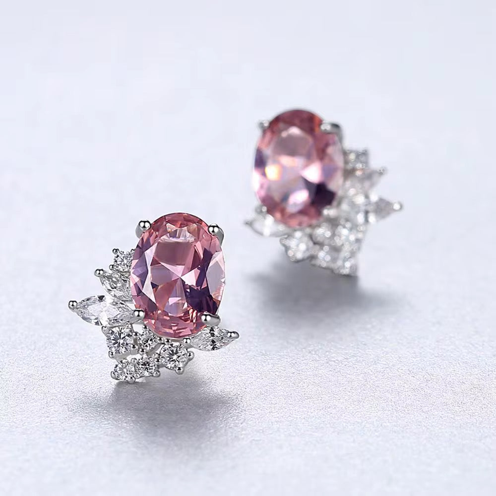 Sélène Blush Halo Earrings 925 Sterling Silver Pink Oval Studs