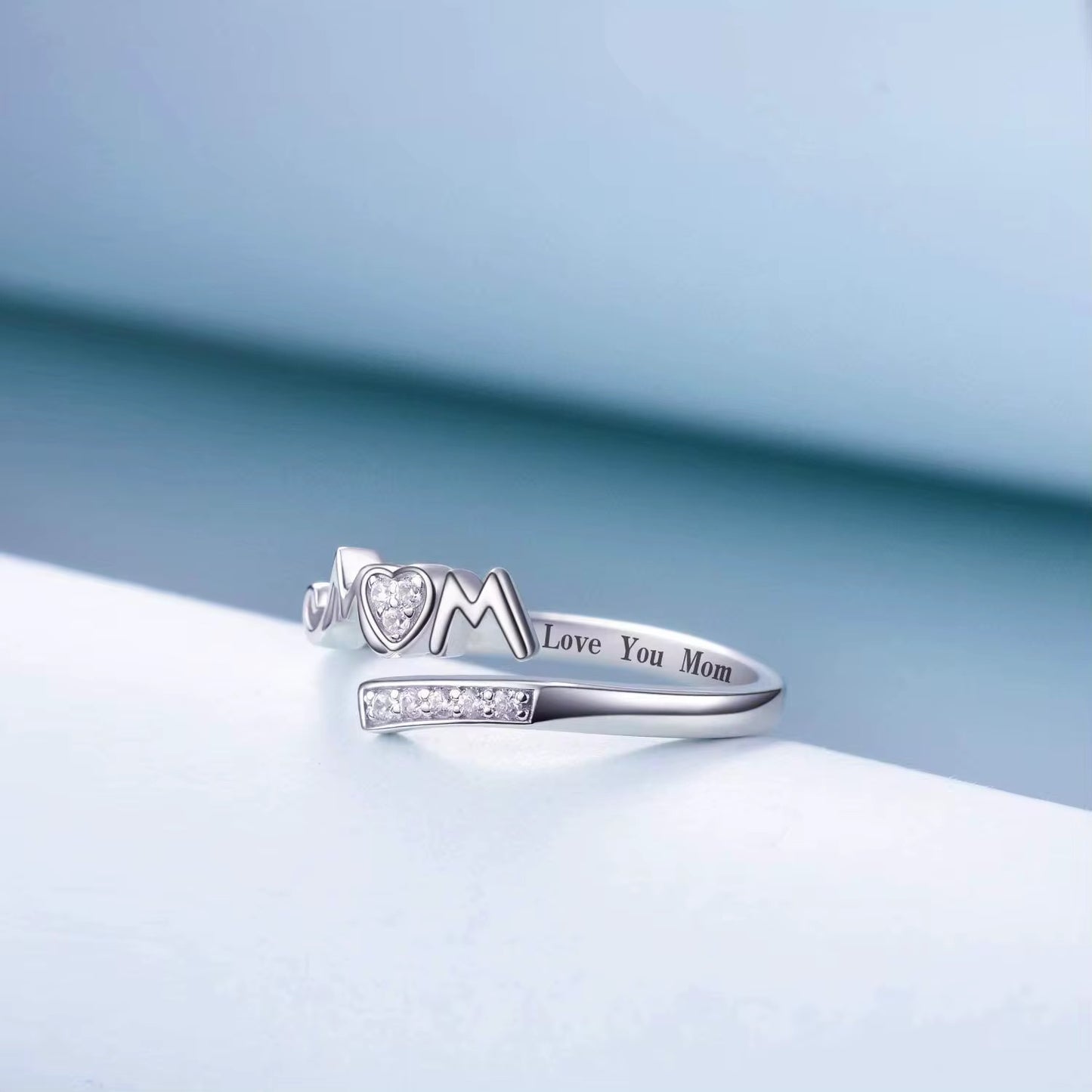 Tess Mom Heart Promise Ring Sterling Silver & Sparkling Zircons