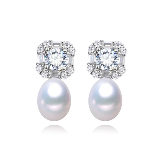 Tifany Freshwater Pearl and Zircon Sterling Silver Jewelry Earrings- Hypoallergenic, Elegant