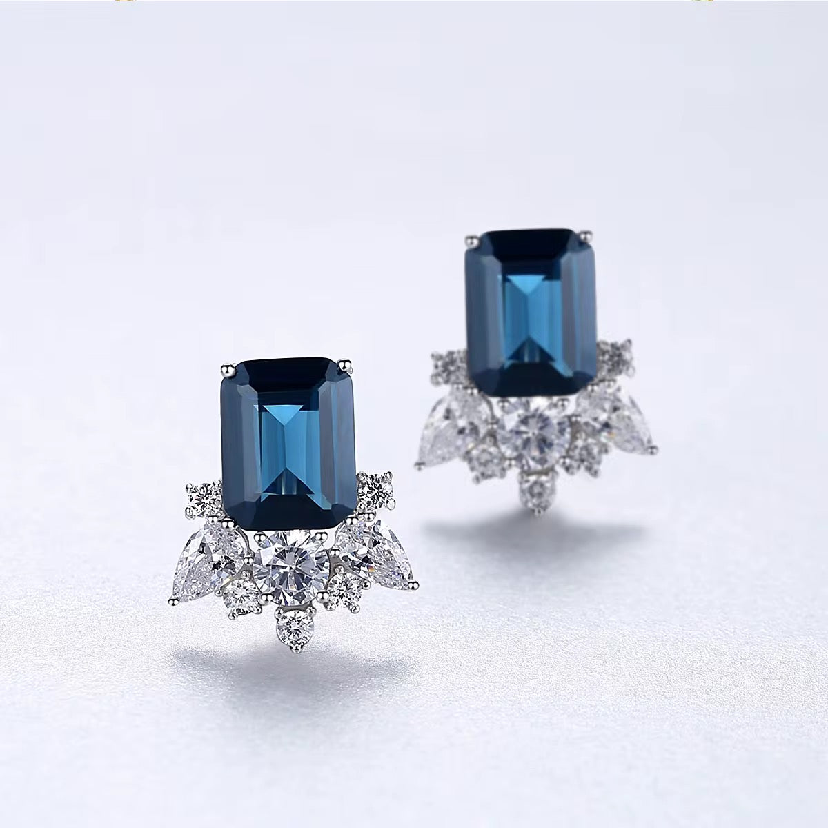 The Élora Sapphire Glow Earrings 925 Sterling Silver Blue Gemstone Studs