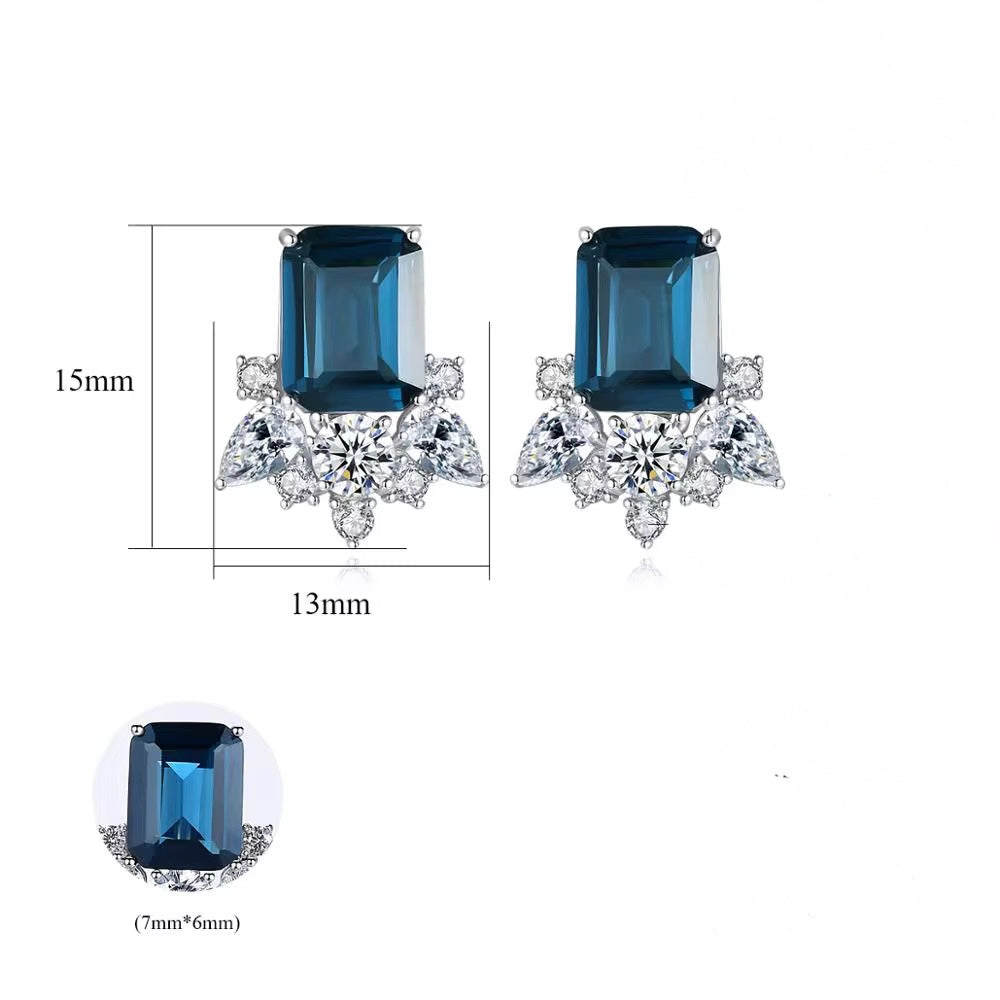 The Élora Sapphire Glow Earrings 925 Sterling Silver Blue Gemstone Studs