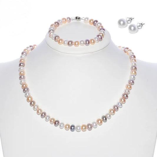 Charlotte Freshwater Pearl and Zircon Sterling Silver Jewelry Set - Hypoallergenic, Elegant