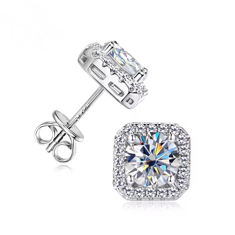 The Tary Moissanite Halo Earrings 925 Sterling Silver Timeless Studs