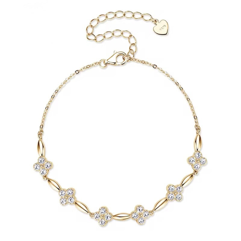 Adélia Moissanite Clover Bracelet 925 Sterling Silver Adjustable Luxury Bracelet